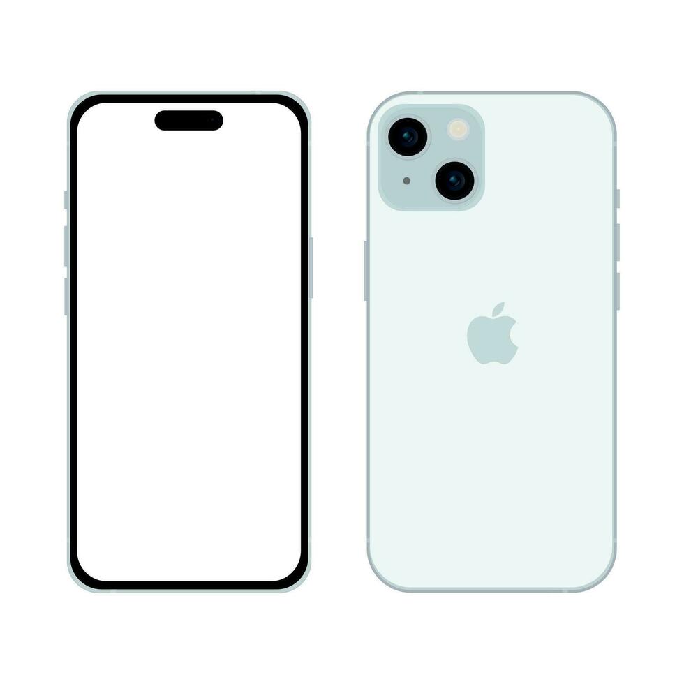 Novo azul maçã Iphone 15 Smartphone modelo, brincar modelo em branco fundo - vetor
