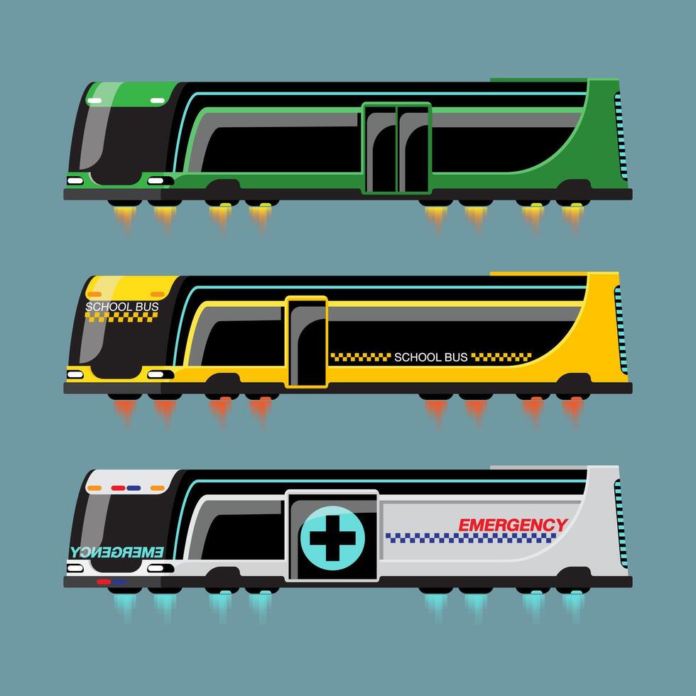 conjunto de maquete de ônibus de alta tecnologia com estilo moderno vetor