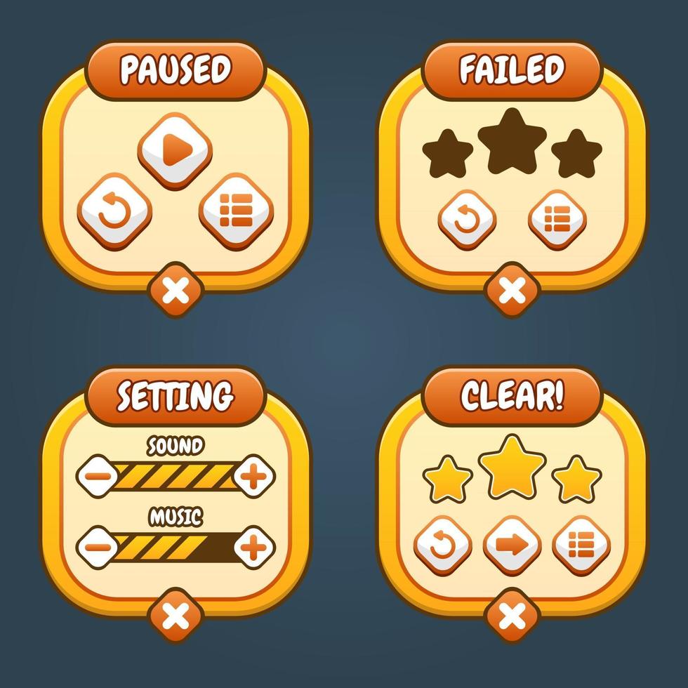 conjunto de opções de menu de interface do usuário do jogo fofo laranja vetor