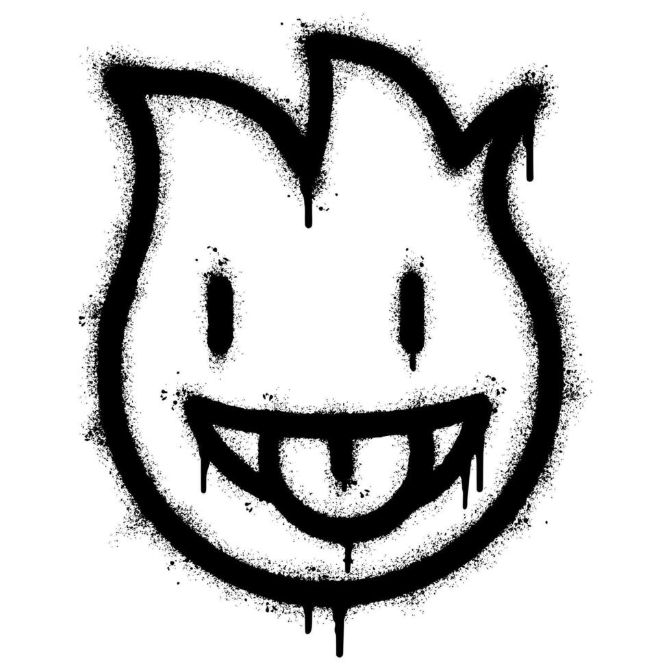 grafite piscando face com língua ícone isolado com uma branco fundo. grafite fogo emoji com sobre spray dentro Preto sobre branco. vetor