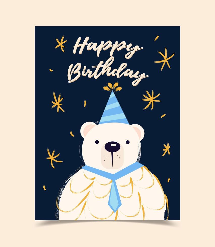 cartão de feliz aniversário decorado com urso vetor
