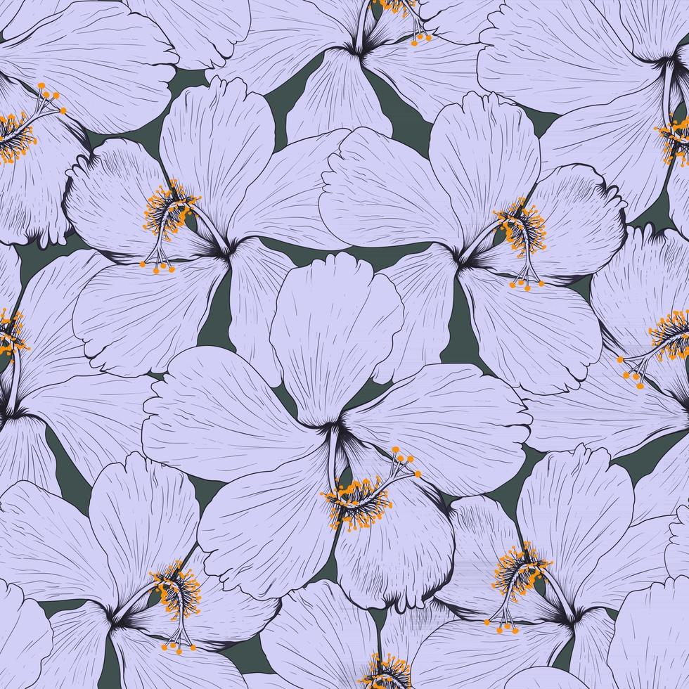 flores de hibisco padrão sem emenda abstrato background.vector ilustração linha arte desenho tecido design. vetor