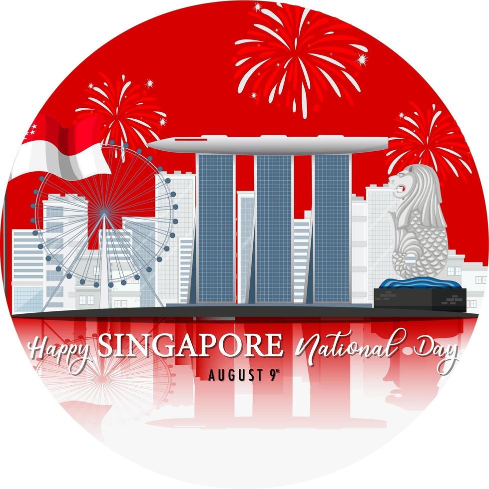 banner do dia nacional de Singapura com areias da baía da marina em Singapura vetor