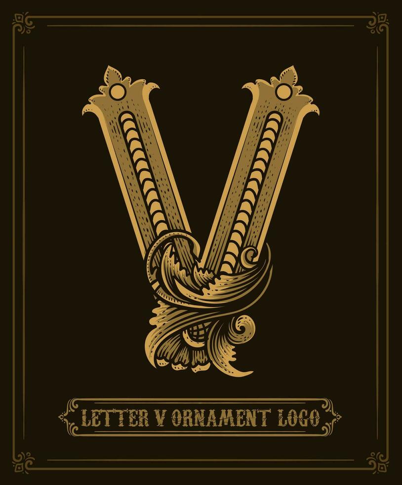 vintage enfeite logotipo carta v - vetor logotipo