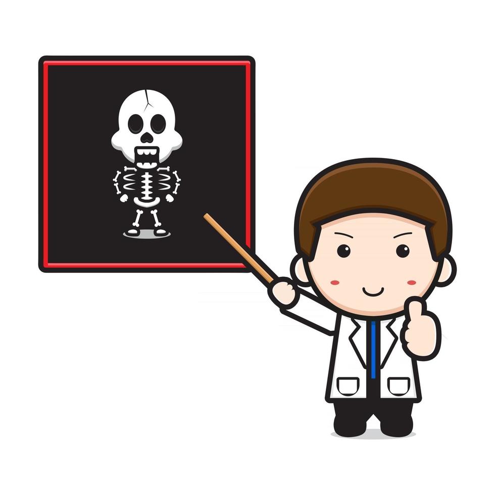 médico fofo mostrar ilustração em vetor ícone desenho ósseo