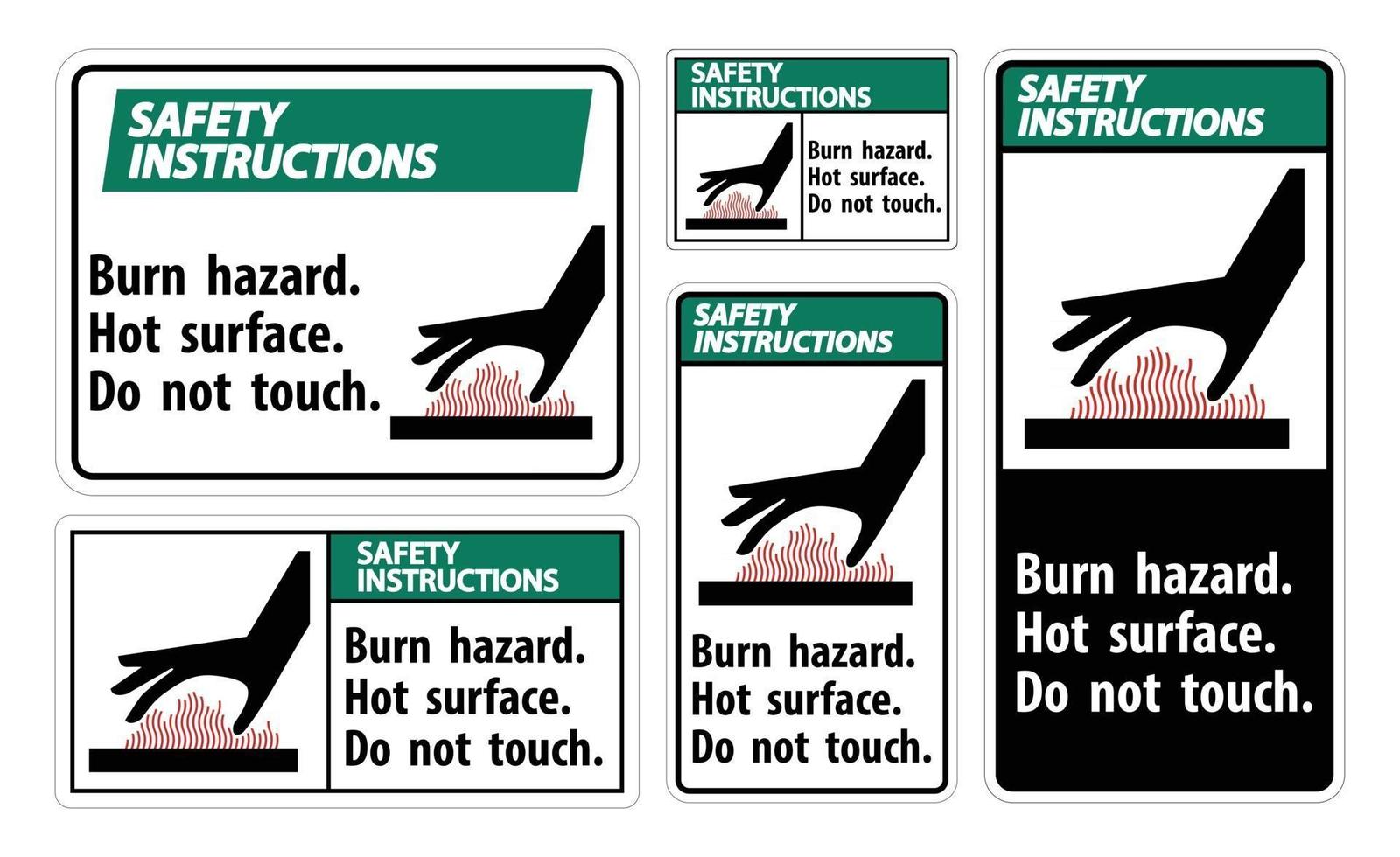 instruções de segurança perigo de queimadura, superfície quente, não toque o símbolo do sinal isolar no fundo branco, ilustração vetorial vetor