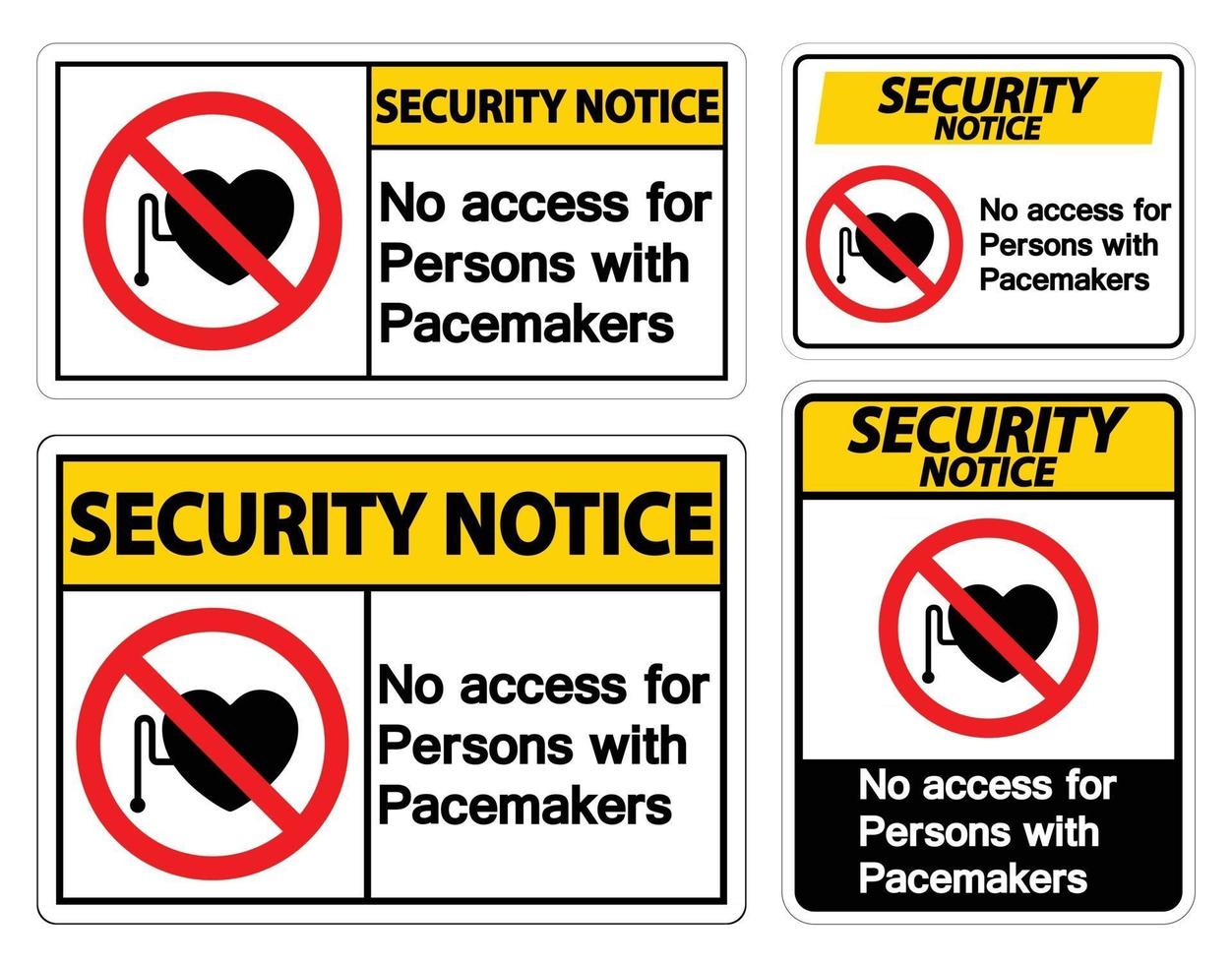 aviso de segurança sem acesso para pessoas com sinal de símbolo de marca-passo em fundo branco vetor