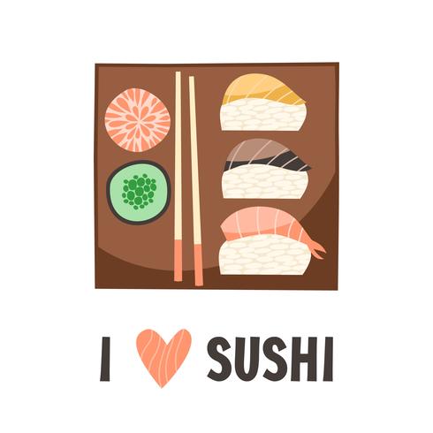 Sushi. Ilustração japonesa do vetor do rolo de sushi do alimento.