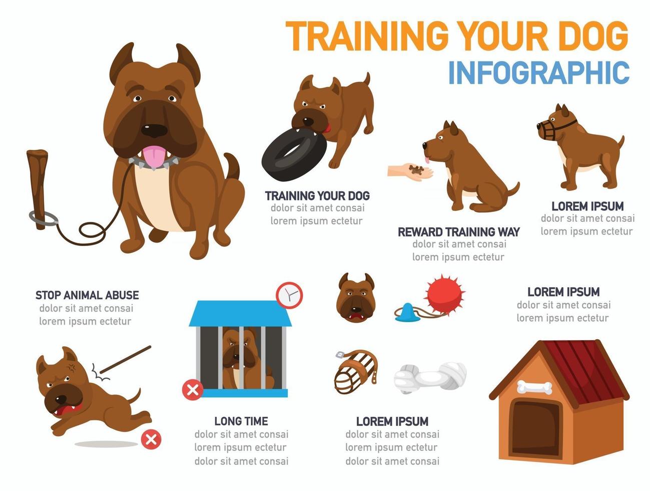 treinando seu cão infográfico, ilustração vetorial. vetor