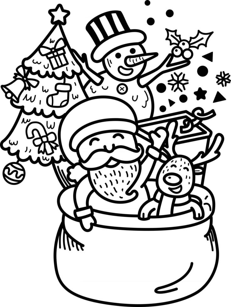 mão desenhada papai noel feliz ano novo e feliz natal. vetor de ilustração