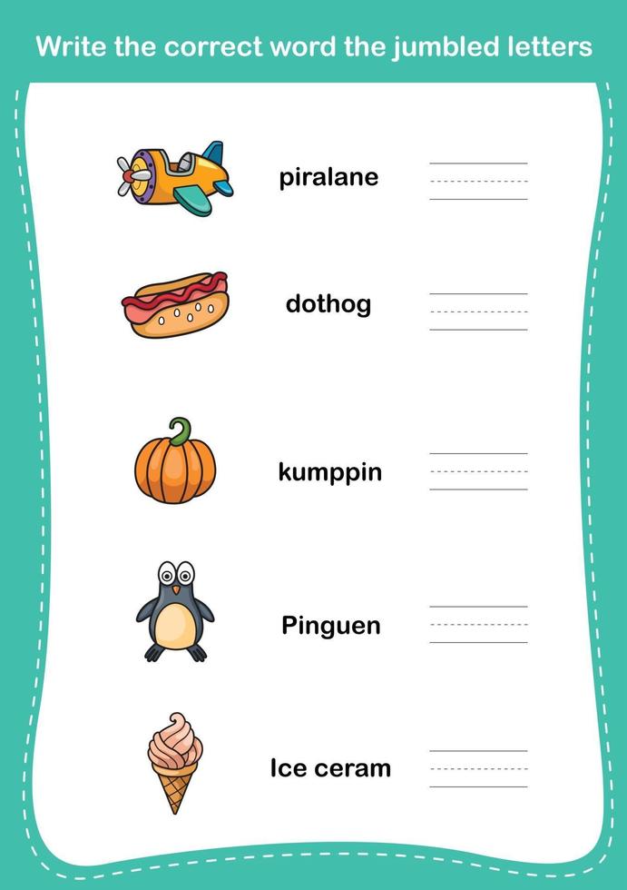 escreva a palavra correta as letras confusas, ilustração, vetor