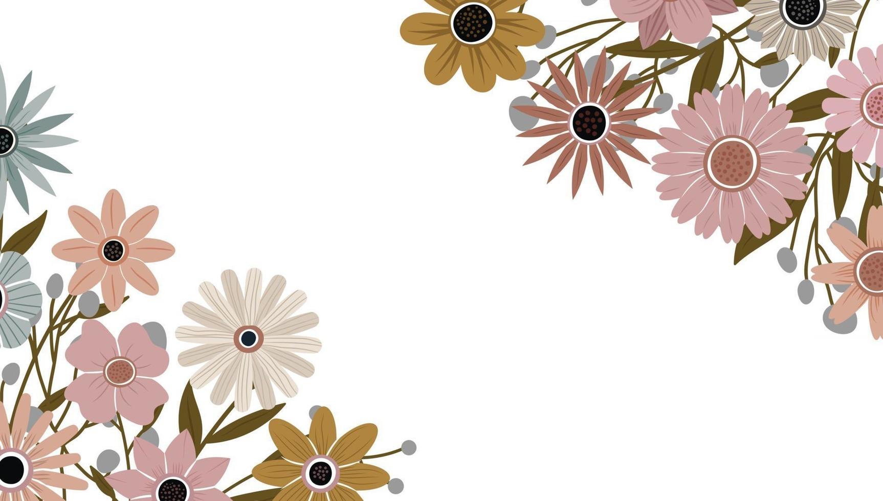 vetor de fundo de natureza de arte abstrata. quadro de plantas na moda. projeto flores de cor de fundo, belo jardim decorativo. folhas botânicas e design padrão floral para banner de venda de verão.