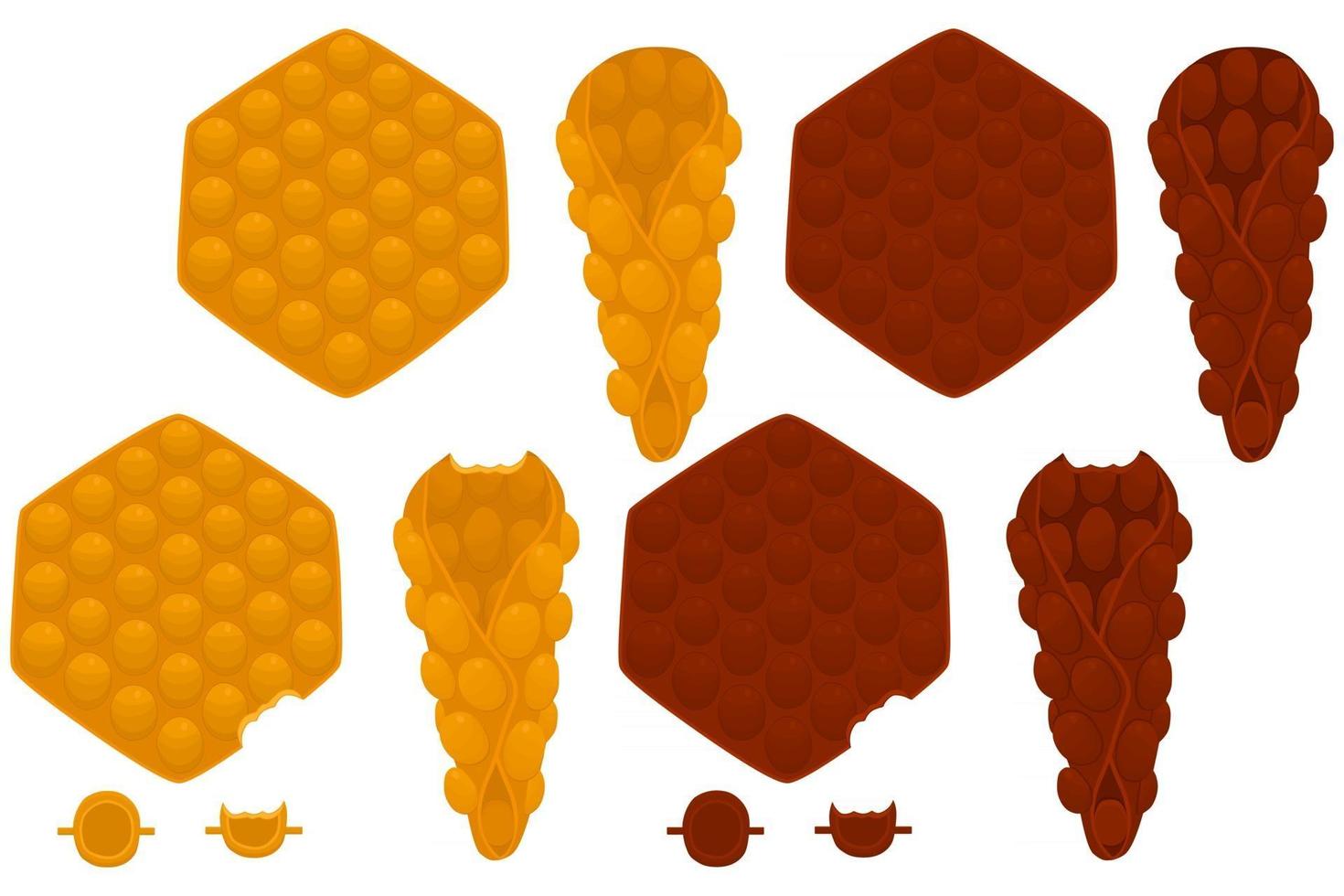 ilustração no tema grande kit diferentes tipos cone waffle com bolhas vetor