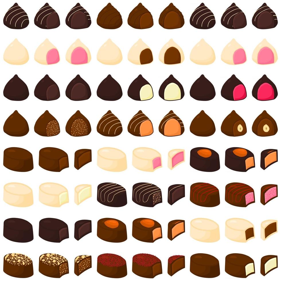 ilustração sobre o tema lindo conjunto grande bombom doce de chocolate vetor