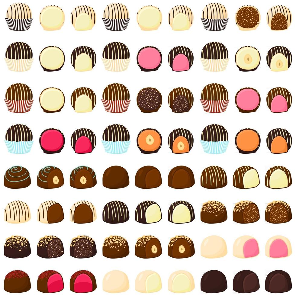 ilustração sobre o tema lindo conjunto grande bombom doce de chocolate vetor