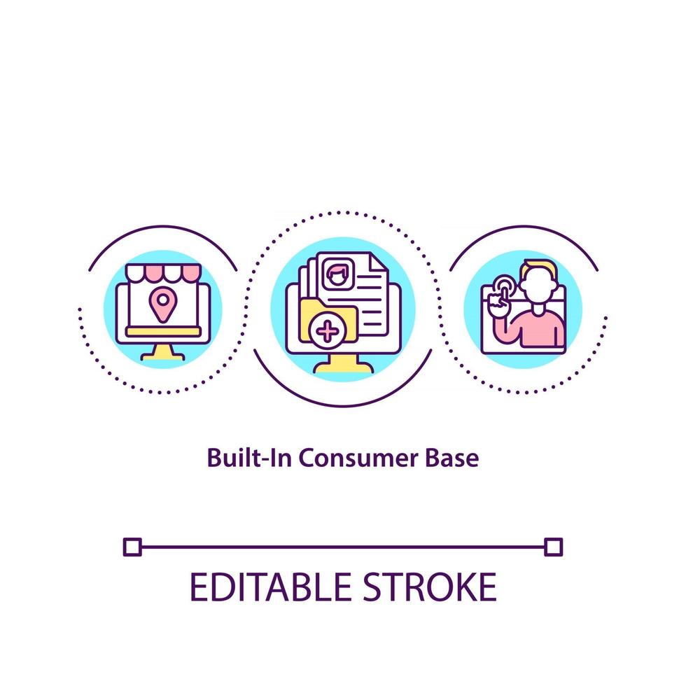 construído no ícone do conceito de base do consumidor. lista de usuários do mercado online. clientes na ilustração de linha fina de ideia abstrata de loja online. desenho de cor de contorno isolado vetor. curso editável vetor