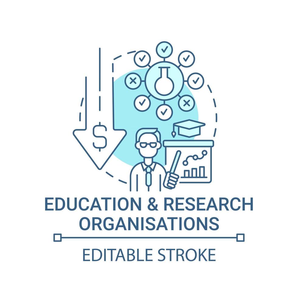 ícone do conceito de organizações de ensino e pesquisa. ilustração de linha fina de ideia abstrata de captação de recursos. apoiar o desenvolvimento do sistema educacional. desenho de cor de contorno isolado vetor. curso editável vetor