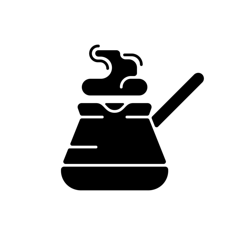 ícone de glifo preto da cafeteira turca. cezve para preparar um expresso fresco em casa. utensílios de cozinha para fazer americano. acessório barista. símbolo da silhueta no espaço em branco. ilustração isolada do vetor