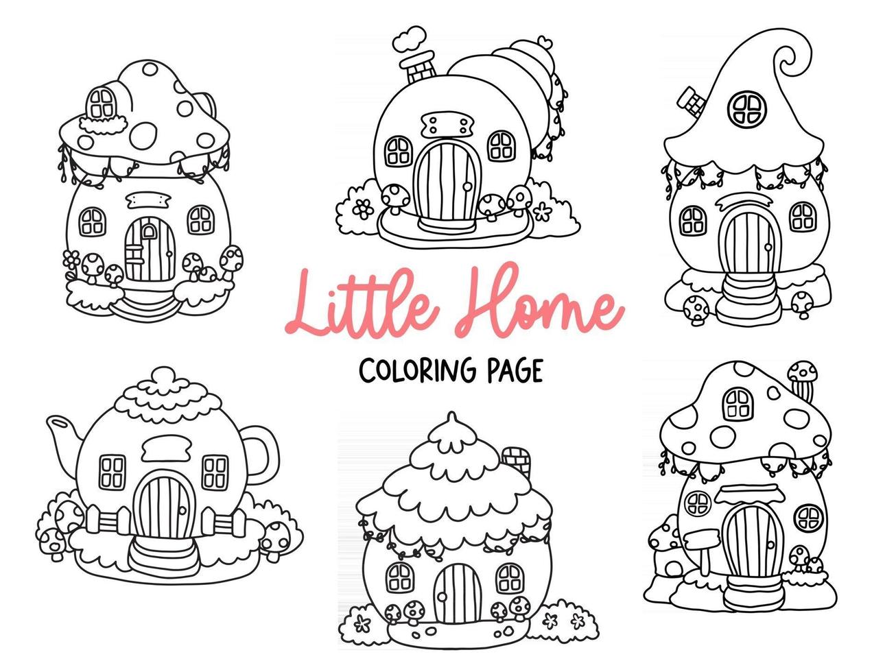 gnome house doodle, página para colorir de gnome house. vetor