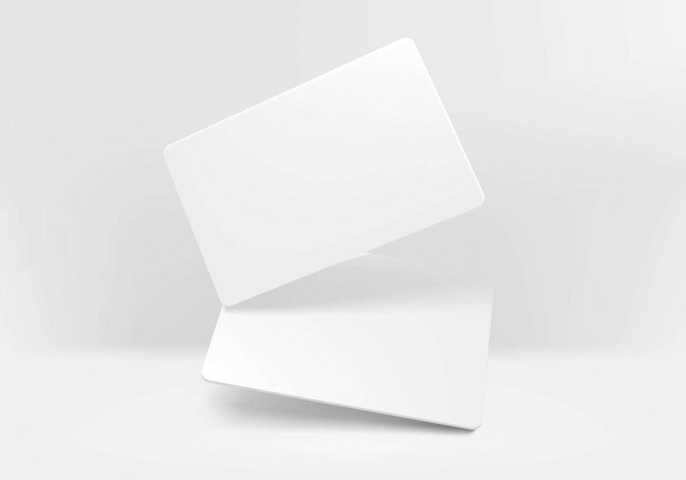 dois cartões de visita brancos em branco na maquete de vetor de fundo brilhante