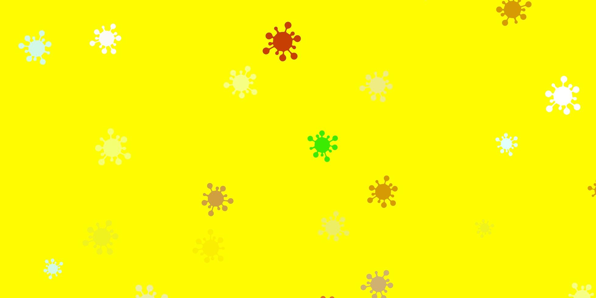 de fundo vector verde-claro e amarelo com símbolos covid-19.