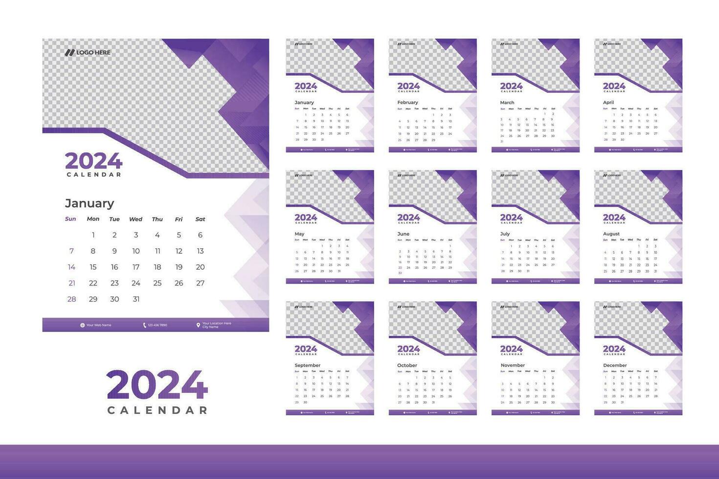 2024 calendário Projeto modelo, moderno calendário Projeto dentro o negócio estilo vetor