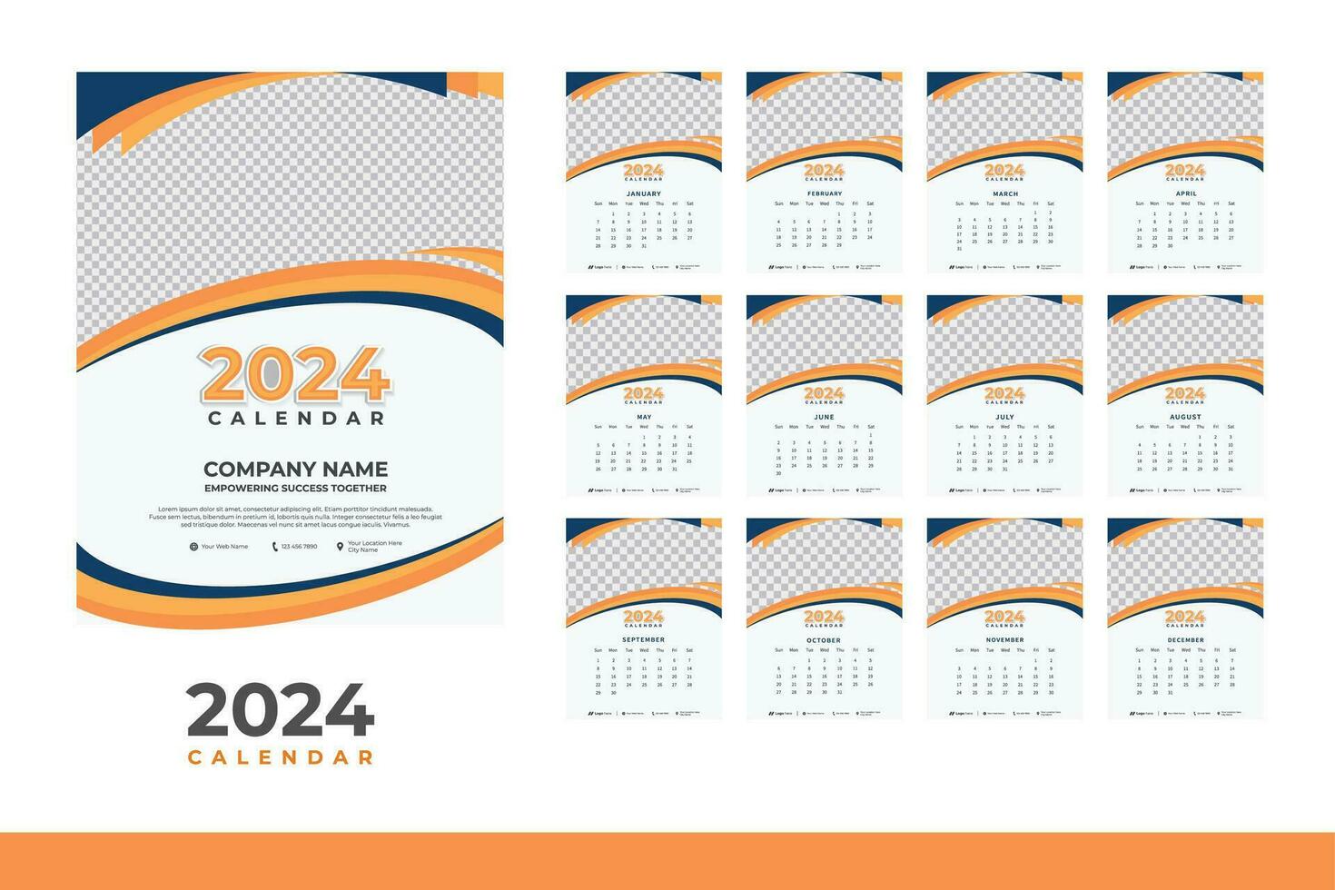 2024 calendário Projeto modelo, moderno calendário Projeto dentro o negócio estilo vetor