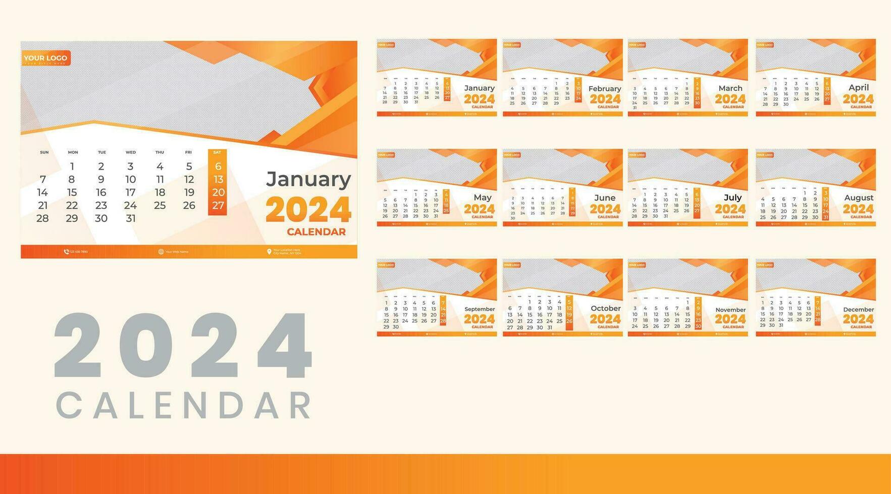 2024 calendário Projeto modelo, moderno calendário Projeto dentro o negócio estilo vetor