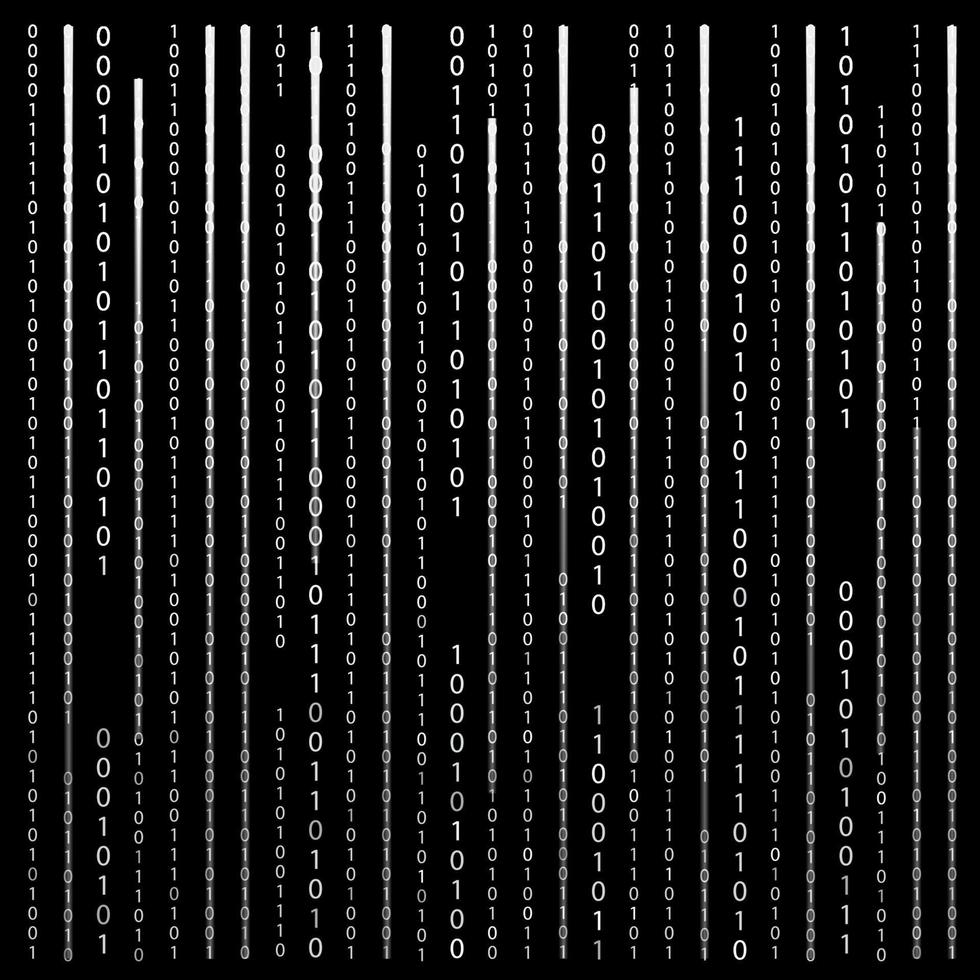 Preto e branco. código binário do algoritmo com dígitos no fundo, codificação, código de dados de descriptografia, matriz. ilustração vetorial vetor