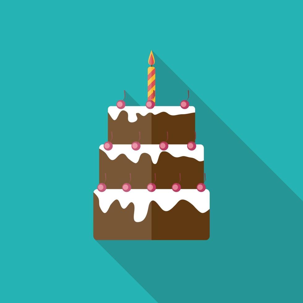 ícone plano de bolo de aniversário com sombra longa, ilustração vetorial vetor