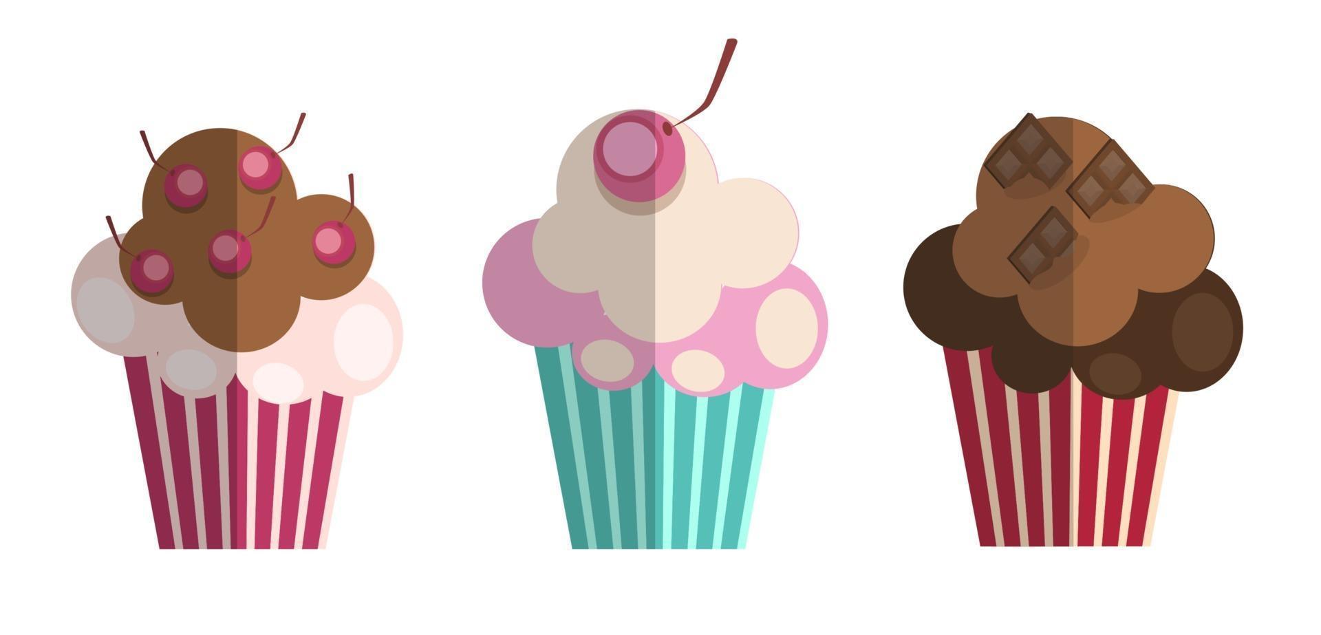 conjunto de cupcakes de papel liso. ilustração vetorial vetor