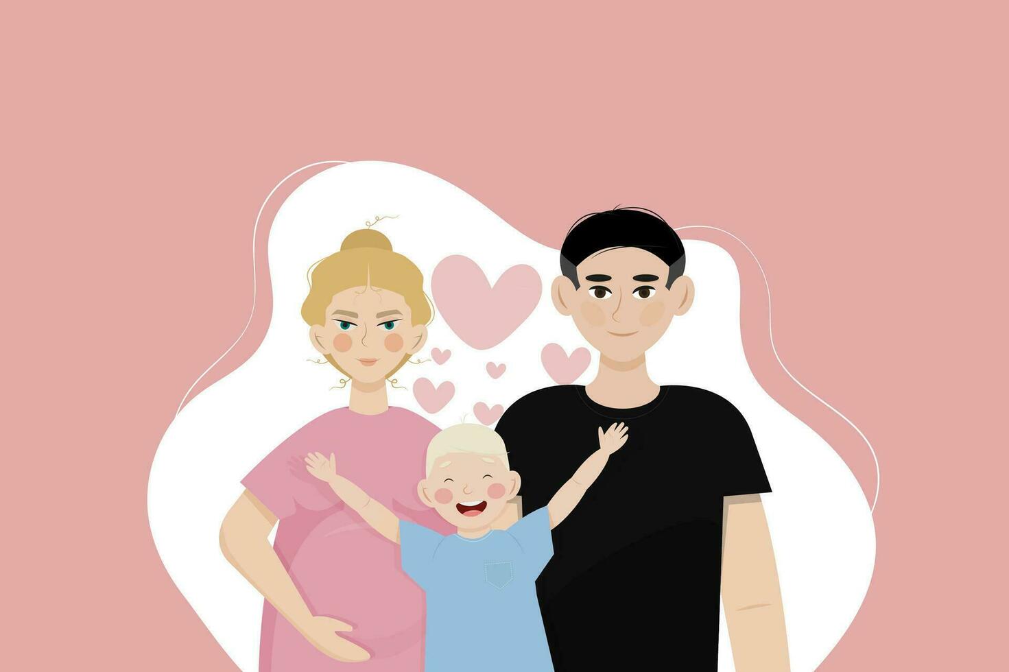 desenho animado família retrato - pai, grávida mãe e seus filho vetor
