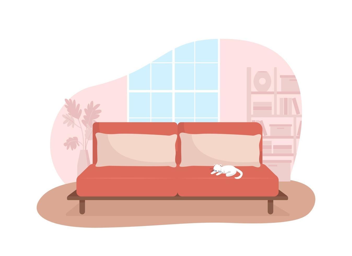 sala de estar com sofá vermelho ilustração vetorial 2d vetor