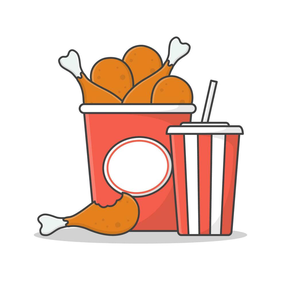 frito frango balde com refrigerante copo vetor ícone ilustração. frito frango e refrigerante plano ícone