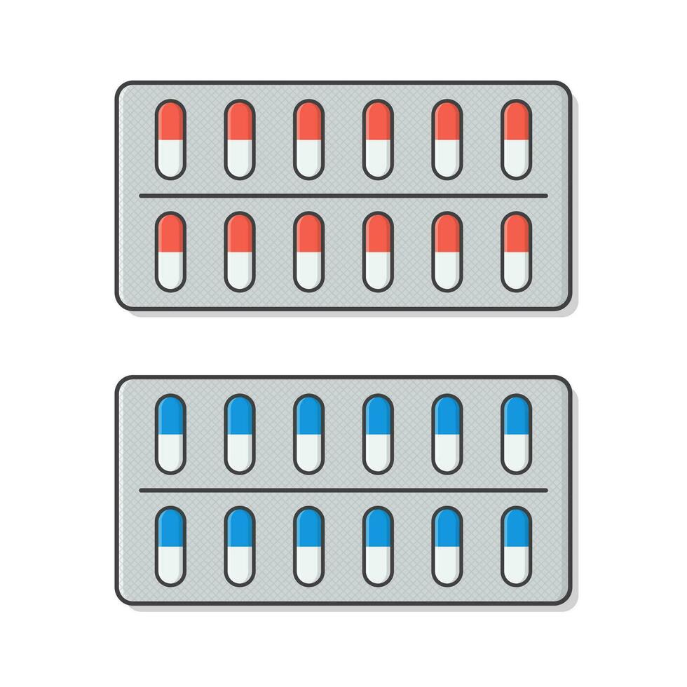 remédio pílulas ou cápsulas dentro bolha pacote vetor ícone ilustração. analgésicos, antibióticos, vitaminas ou aspirina pílulas plano ícone