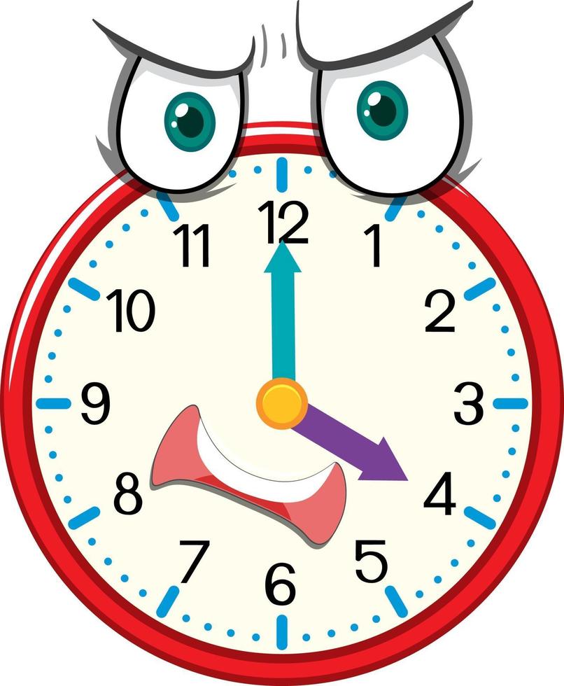 personagem de desenho animado do relógio com expressão facial vetor