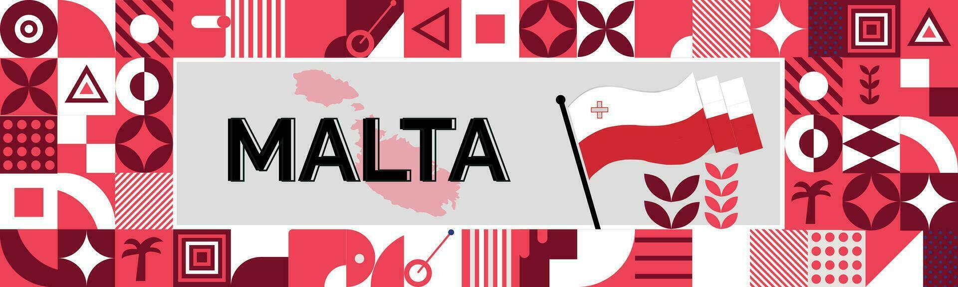 Malta mapa e elevado punhos. nacional dia ou independência dia Projeto para Malta celebração. moderno retro Projeto com abstrato ícones. vetor ilustração.