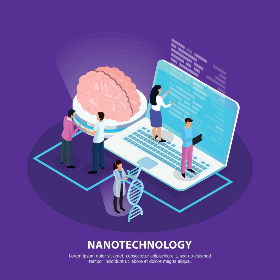 ilustração em vetor fundo gradiente isométrico de nanotecnologia