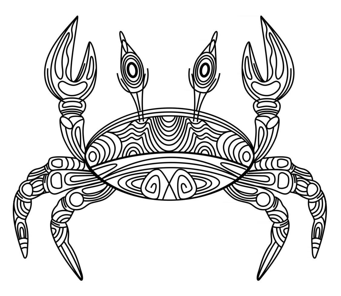 ilustração em vetor caranguejo, estilizado, contorno preto, ornamentado, decorativo, linha artística de caranguejo com linha preta fina, isolado no fundo branco