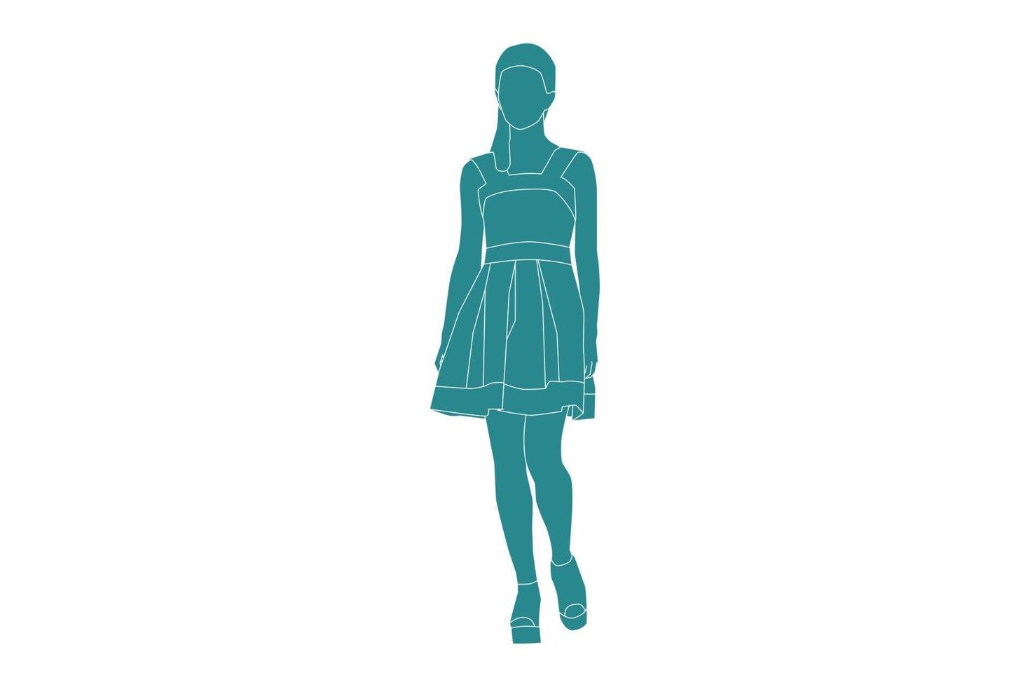 ilustração em vetor de mulher elegante andando na sideroad, estilo simples com contorno