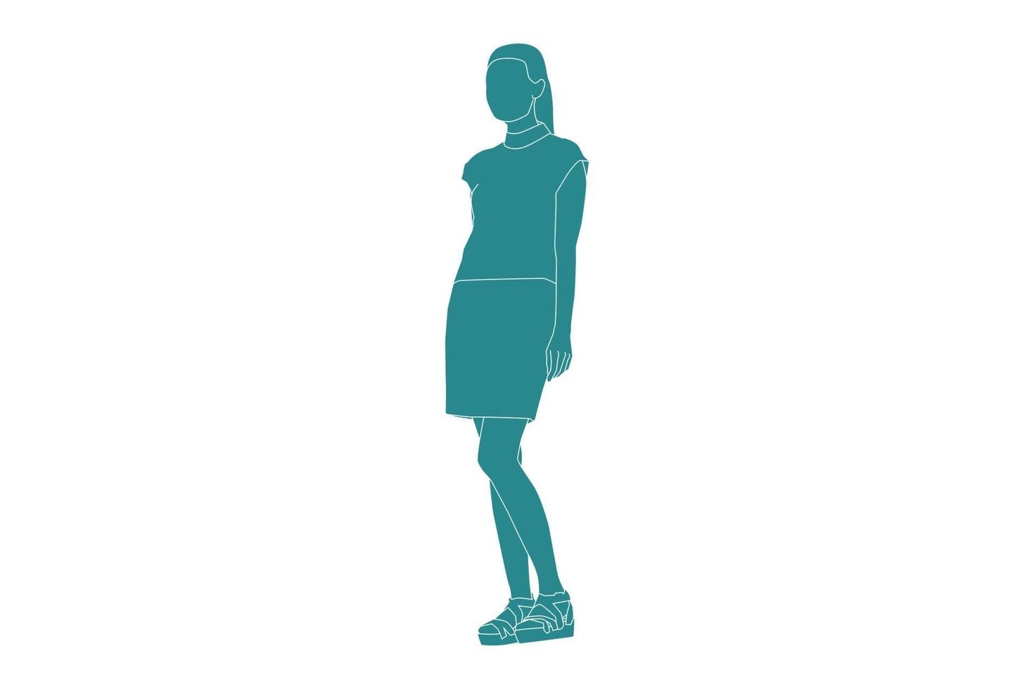 ilustração vetorial de mulher elegante posando, estilo simples com contorno vetor