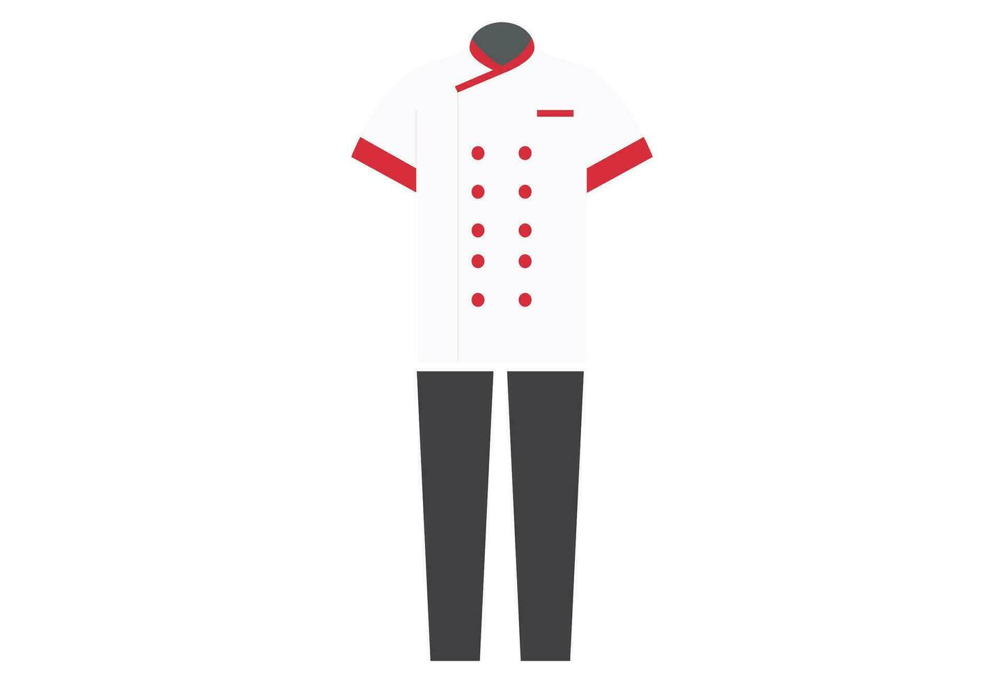chefe de cozinha uniforme, tipicamente consiste do uma trespassado Jaqueta com uma mandarim colarinho e Coincidindo calça, ambos dentro sólido cores tal Como branco ou preto, chefs pode vestem protetora luvas e antiderrapante sapato vetor