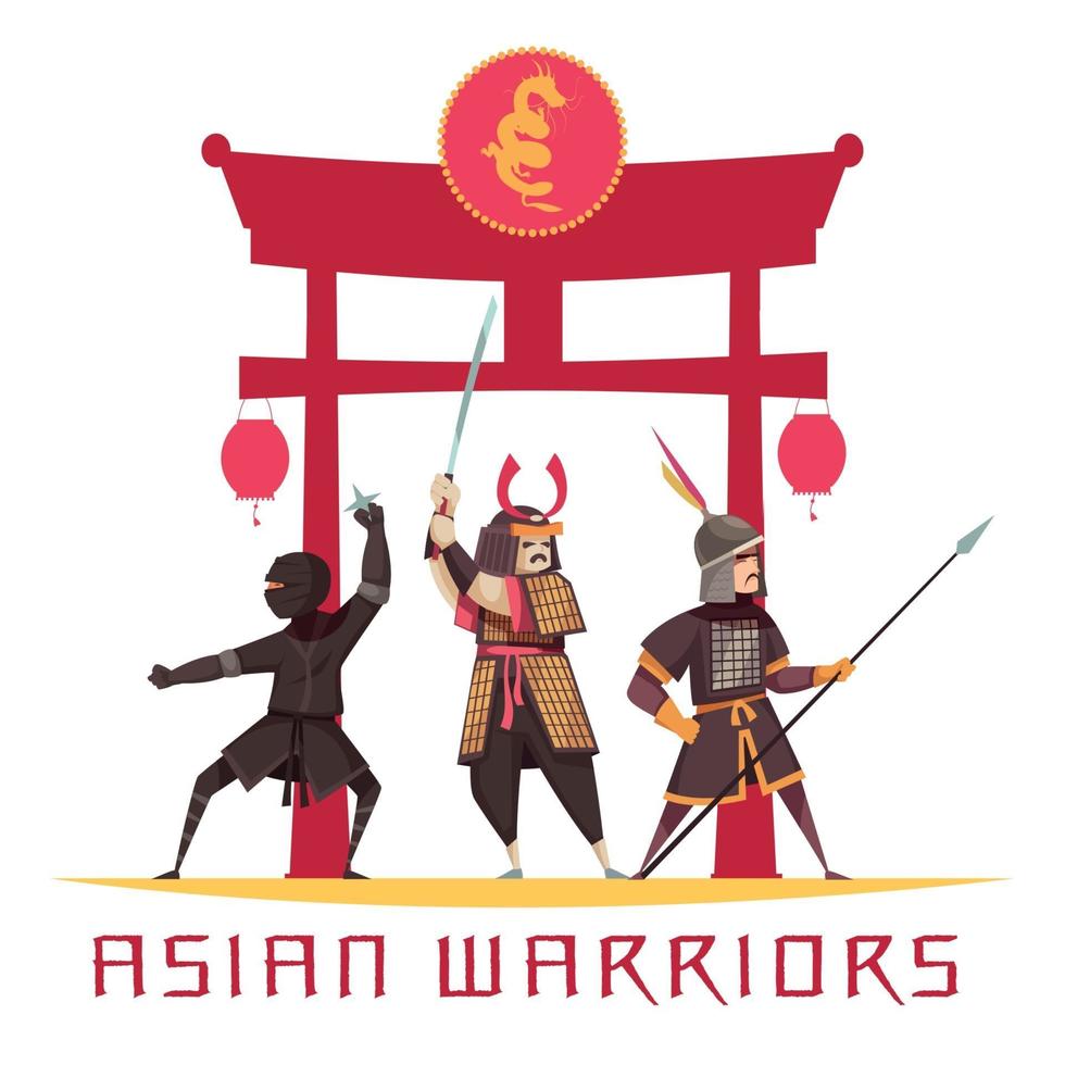 ilustração em vetor conceito guerreiros asiáticos