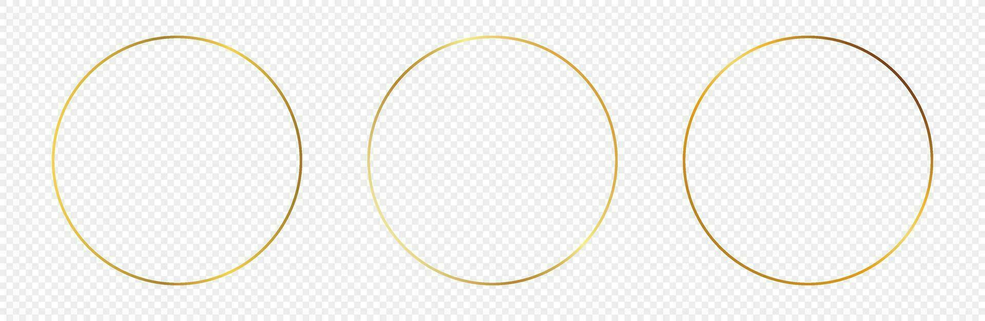 conjunto do três ouro brilhando círculo quadros isolado em fundo. brilhante quadro, Armação com brilhando efeitos. vetor ilustração.