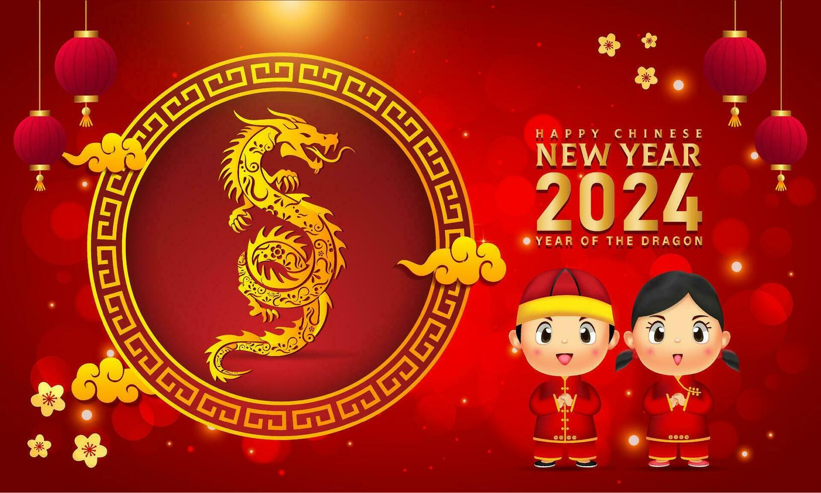 chinês Novo ano 2024 Projeto fundo vetor. ano do a Dragão Projeto modelo vetor