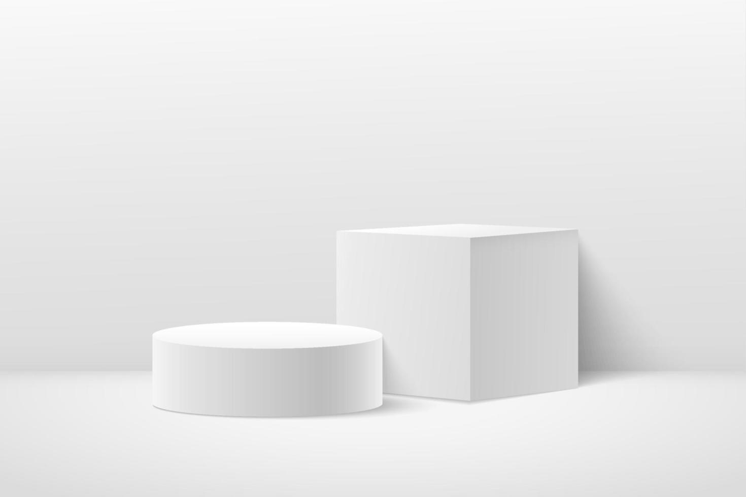 vetor abstrato renderizando forma 3d para apresentação de exibição de produtos cosméticos. moderno pódio de pedestal geométrico branco e cinza com fundo branco de sala vazia. sala de estúdio de cena mínima.