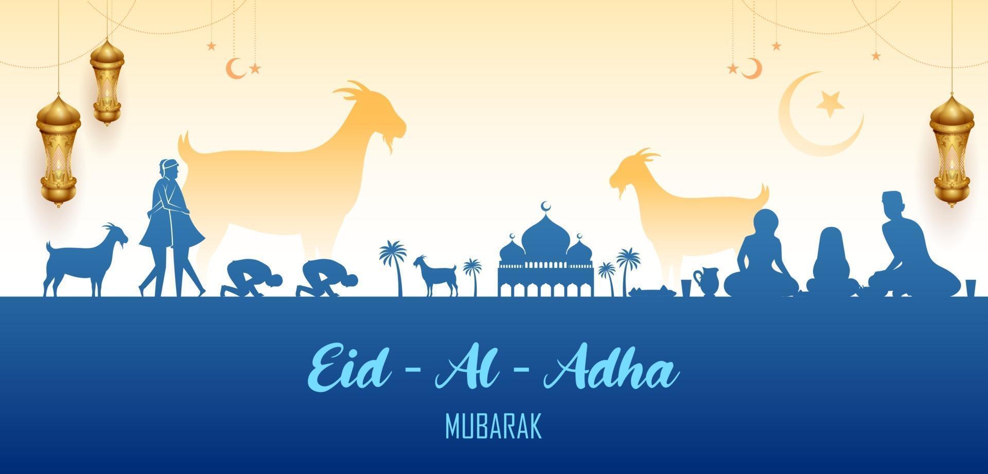 ilustração de ovelhas desejando eid ul adha feliz bakra id festival sagrado do islamismo muçulmano vetor