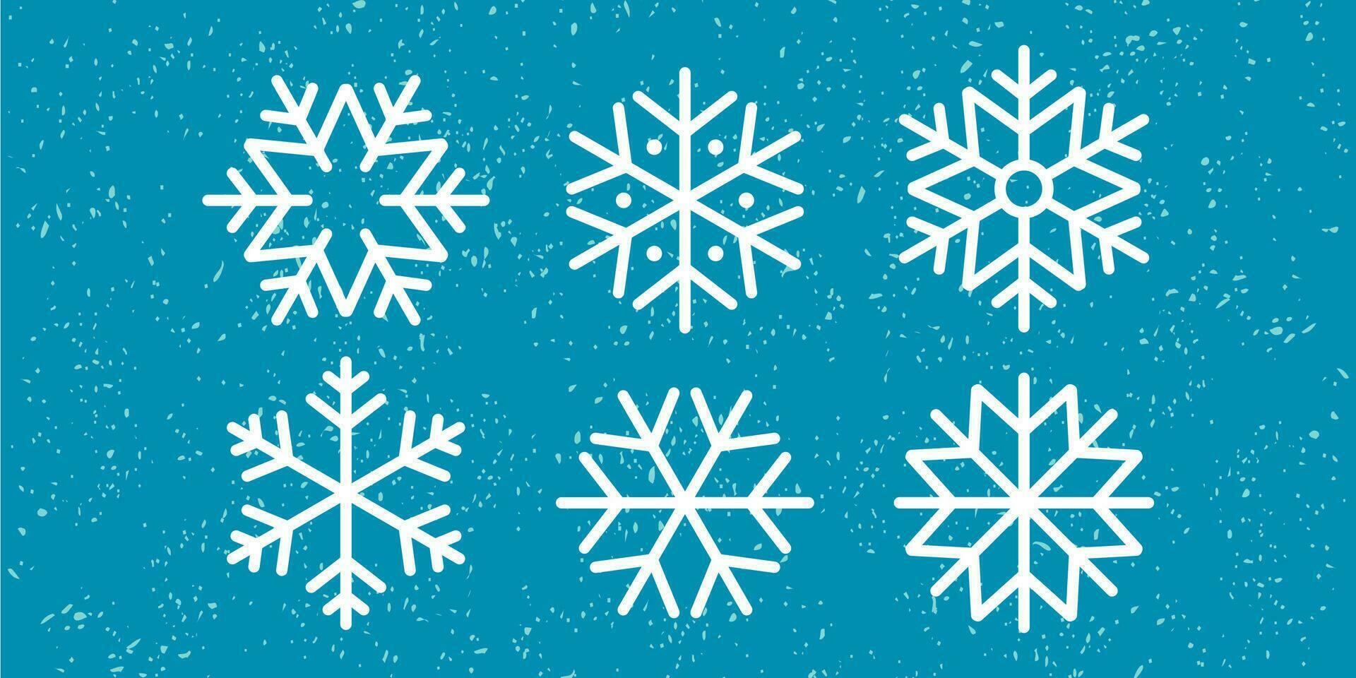 floco de neve variações ícone coleção. flocos de neve branco gelo cristal em azul fundo. inverno símbolo. Natal logotipo placa. vetor