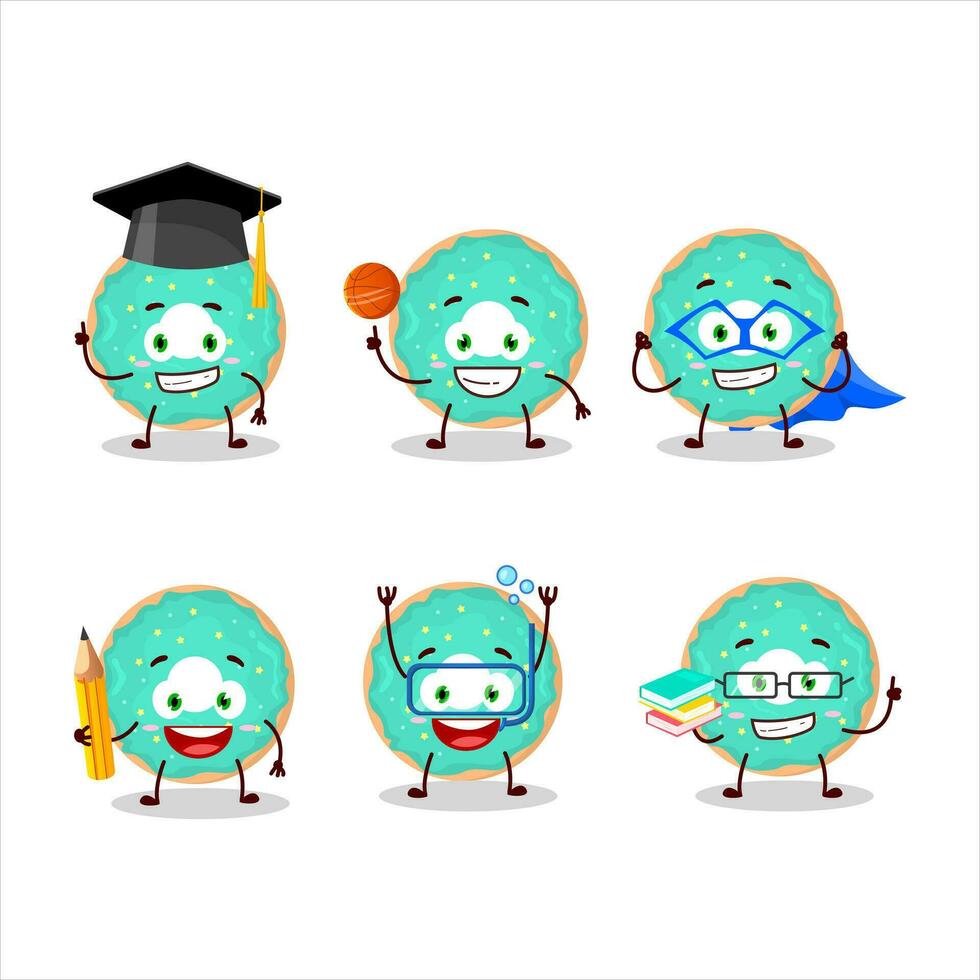 escola aluna do baunilha azul rosquinha desenho animado personagem com vários expressões vetor
