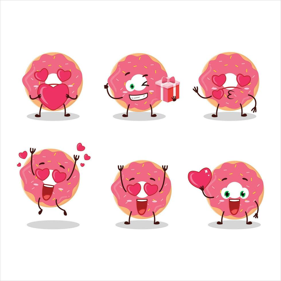 morango rosquinha desenho animado personagem com amor fofa emoticon vetor